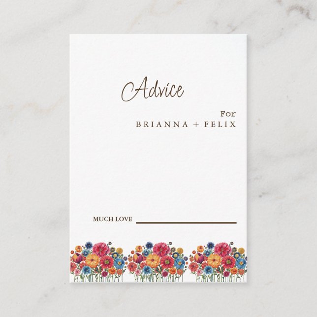 Colorful Wildflower Wedding Advice Card Rådkort (Framsida)