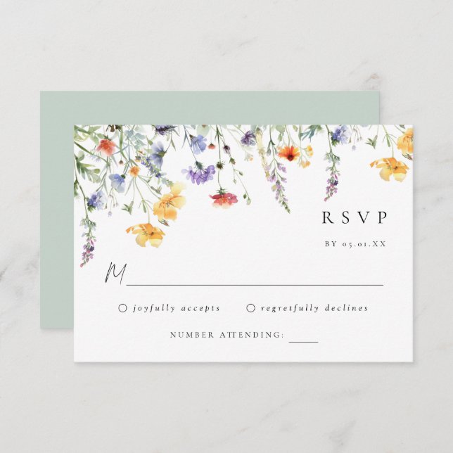 Colorful Wildflower Wedding RSVP Card OSA Kort (Fram/baksida)