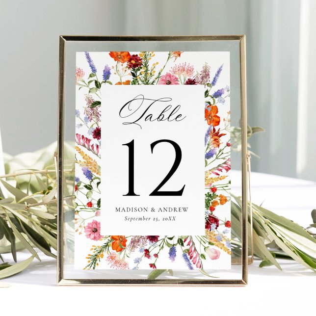 Colorful Wildflower Wedding Table Number Card Inbjudningar (Skapare uppladdad)