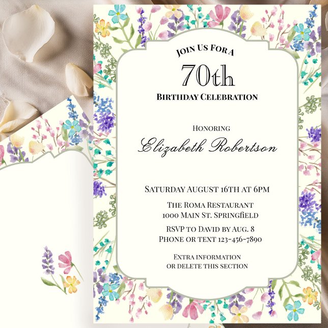 Colorful Wildflowers 70th Birthday Party Inbjudningar (Skapare uppladdad)