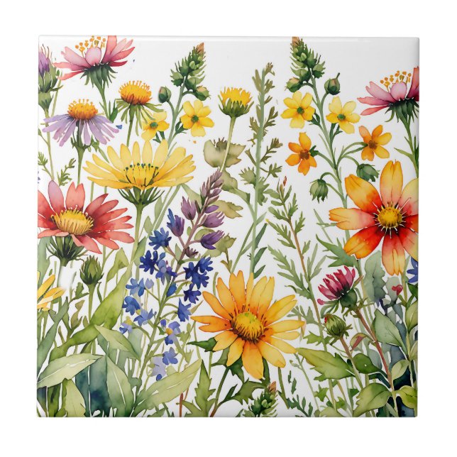 Colorful wildflowers watercolor painting kakelplatta (Framsidan)