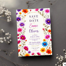 Colorful Wildflowers Wedding Invitation Spara Datumet