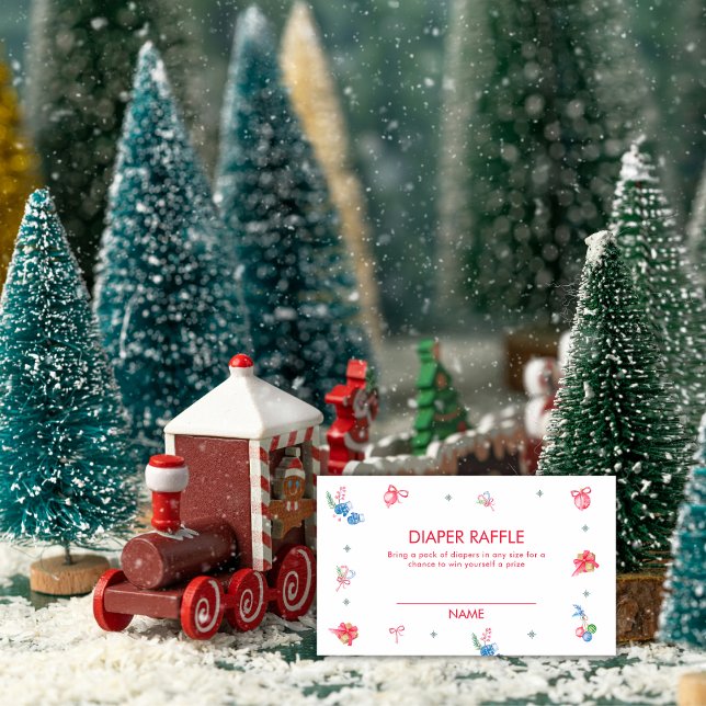 Colorful Winter Diaper Raffle Baby Shower  Tilläggskort (Colorful Winter Diaper Raffle Baby Shower Enclosure Card)