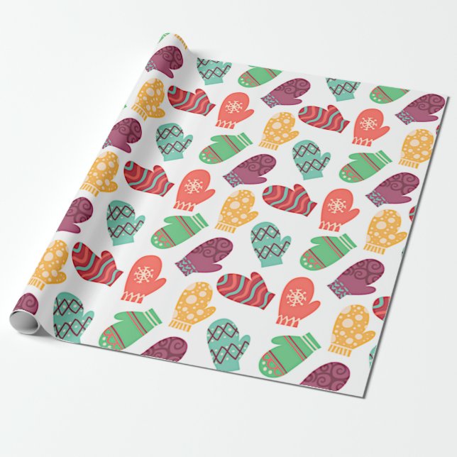 Colorful Winter Mittens Presentpapper (Utrullad)