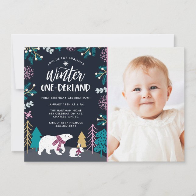 Colorful Winter Wonderland Birthday | Foto Inbjudningar (Framsida)