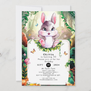 Colorful Woodland Bunny Birthday Inbjudningar