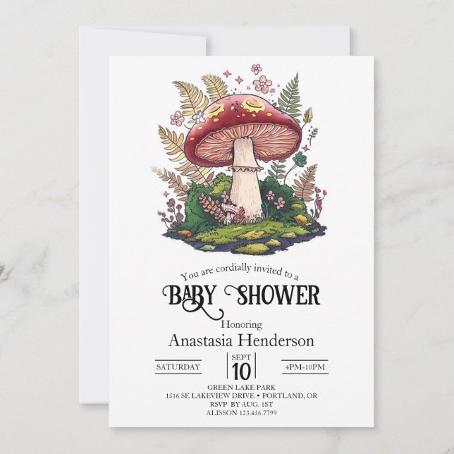 Colorful Woodland Mushroom Baby Shower Inbjudningar (Framsida)