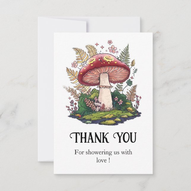 Colorful Woodland Mushroom Baby Shower Tack Kort (Framsida)