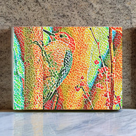 Colorful Woodpecker i Träd Faux Mosaic Vykort