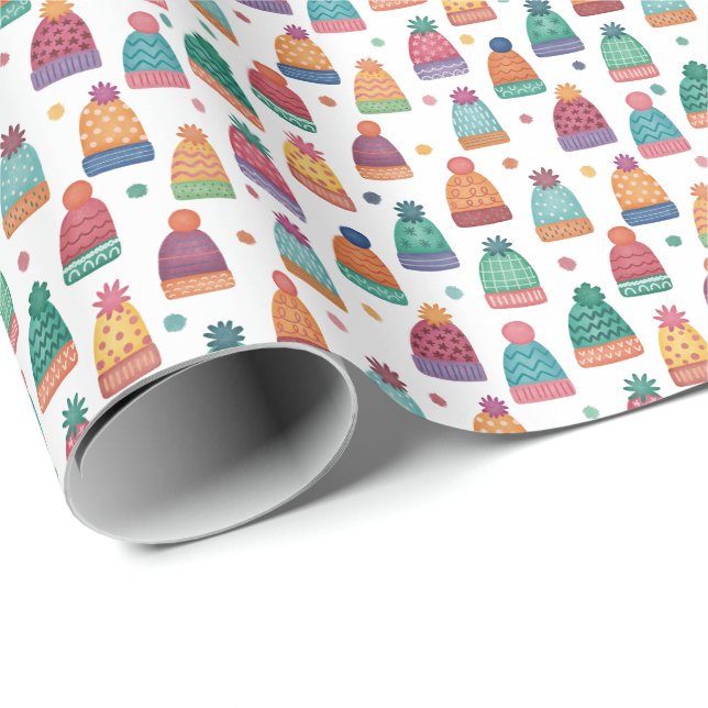 Colorful Woolly Hats Winter Presentpapper (Rullad Hörn)