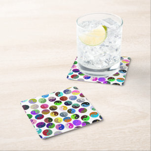 Colorful Ying Yang Mönster Underlägg Papper Kvadrat