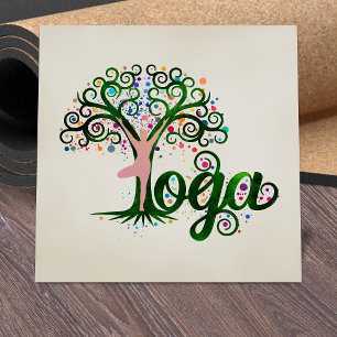 Colorful Yoga Träd Ord Art Fyrkantigt Visitkort