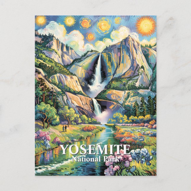 Colorful Yosemite Spring Waterfall Hiking Trail Vykort (Framsida)
