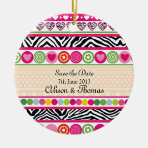 Colorful Zebra-hjärtan "Save the date" Ornament