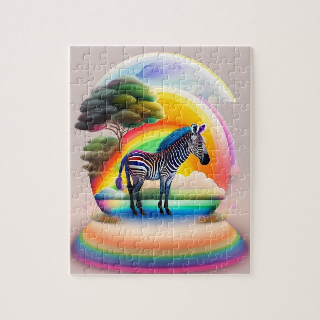 Colorful Zebra med Rainbow Färg, Zebra Pussel (Vertikal)
