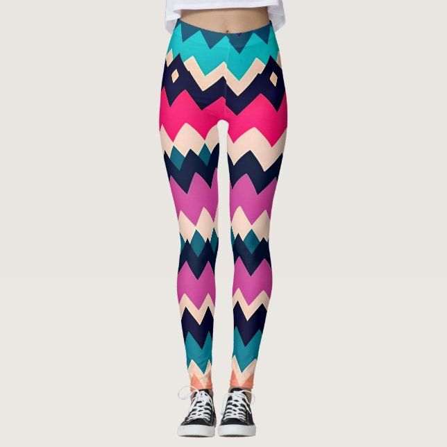 Colorful Zigzag Chevron Mönster Leggings (Framsida)