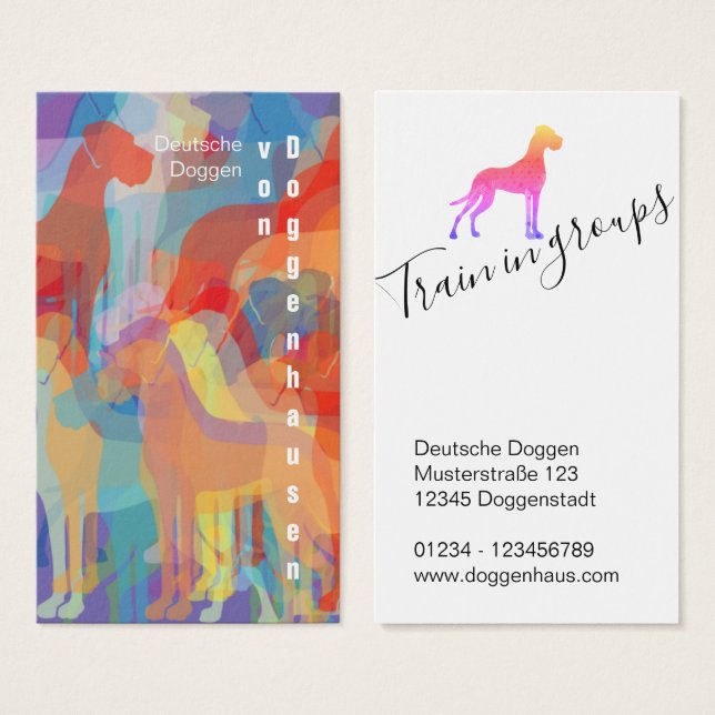Colorfull Great Dane Kennel Business Cards Visitkort (Framsida & baksida)