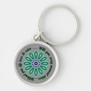 COLORFULL MODERN FLOWER GIFT DAUGHTER SISTER MAMMA RUND SILVERFÄRGAD NYCKELRING