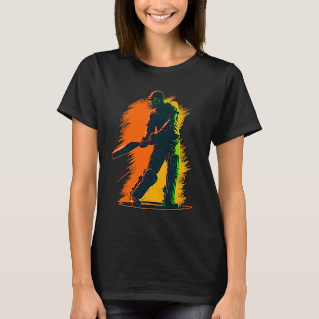 Colorfull Player Bat Helmet Cricket Player T Shirt (Framsida)