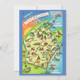 Colorfully Illustrated 5x7 Big Wisconsin Postcard
