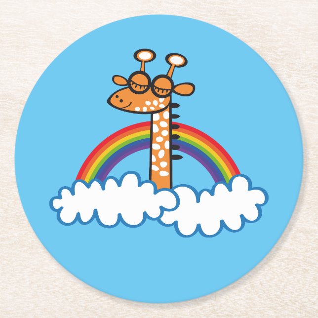 Colorida Jirafa. Jirafa. Arcoiris, arco iris Underlägg Papper Rund (Framsidan)