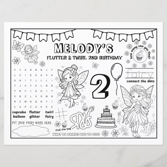 Coloring Book Fairy 2nd Birthday Paper Sheet (Framsida)