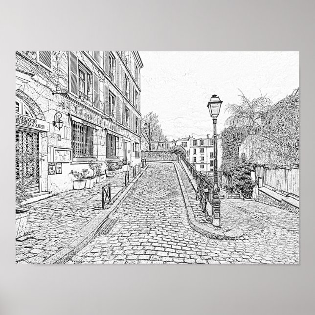 Coloring Grayscale Old Paris City Byggnad Poster (Framsidan)