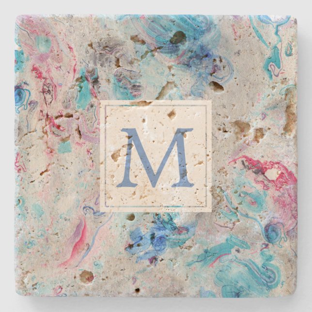 Colorisated Marble Struktur Monogram Underlägg Sten (Framsidan)