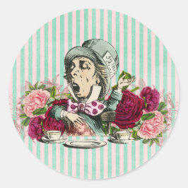 Coloriserad Vintage Wonderland Mad Hatter Runt Klistermärke