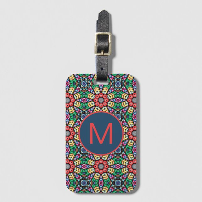 Colornate Kaleidoscope Mönster Monogram Bagagebricka (Framsida vertikal)