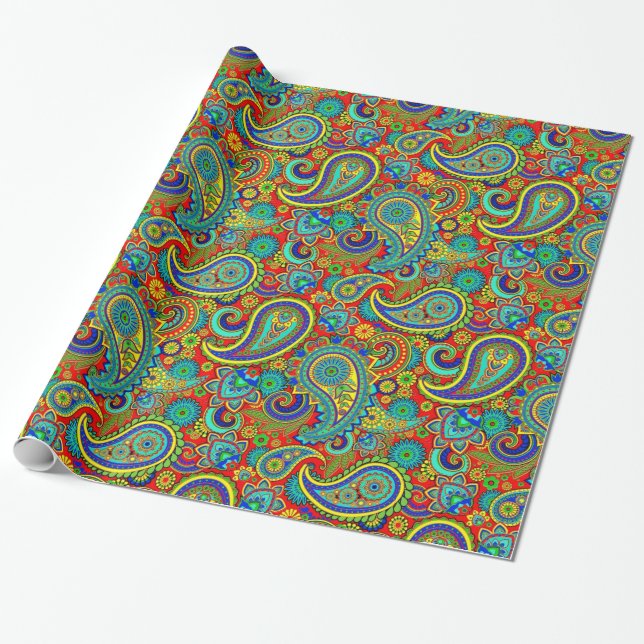 Colornate Paisley Mönster Presentpapper (Utrullad)