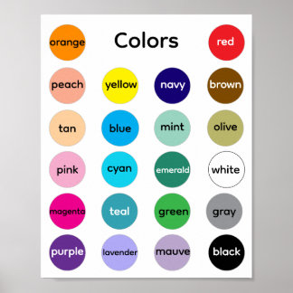 Colors Poster for Kids, Classroom (Semi-Gloss)