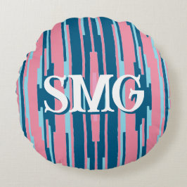 Colorstack Ikat i Rosa + Aqua Personlig Rund Kudde