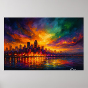 Colorstorm Metropolis Abstrakt Stadssiluett vid Sk Poster