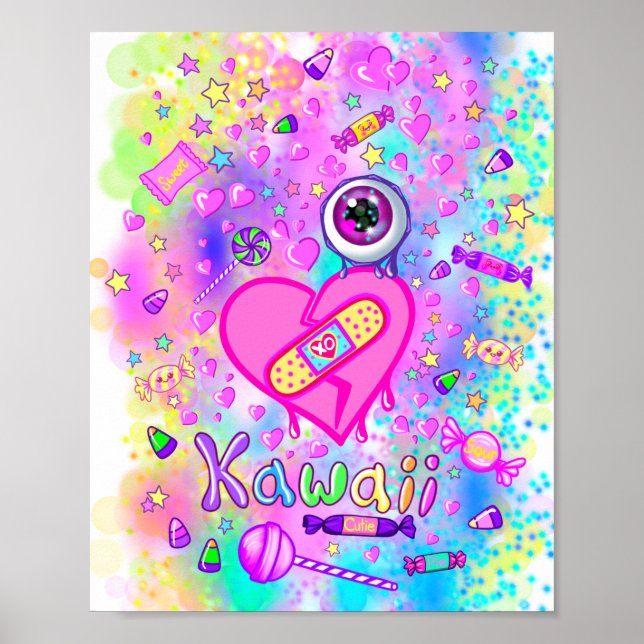 Colorully Cute I Kärlek Kawaii Art Poster (Framsidan)