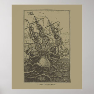 Colossal Octopus Kraken Attacking Frakt Sea Monste Poster