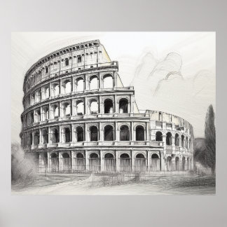 Colosseum antikt romerskt amfiteater i blyerts ski poster
