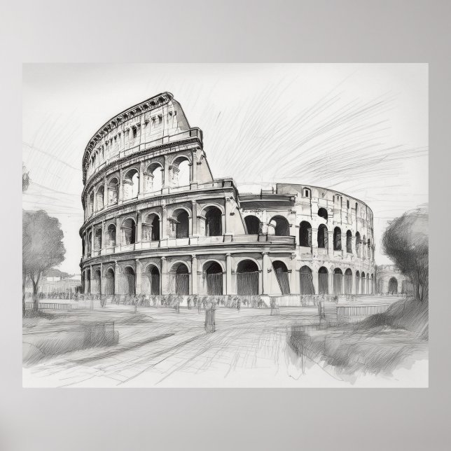 Colosseum historical architecture art drawing in r poster (Framsidan)