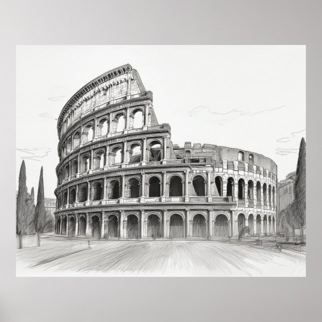 Colosseum historical landmark in rome, italy sketc poster (Framsidan)