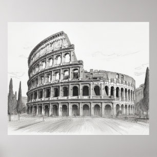 Colosseum historiskt landmärke i rom, italien skis poster