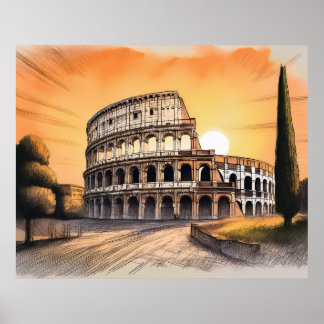Colosseum i Rom Italien vid solnedgång Poster