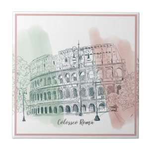 Colosseum i Rom italienska flaggans färger tusch o Kakelplatta
