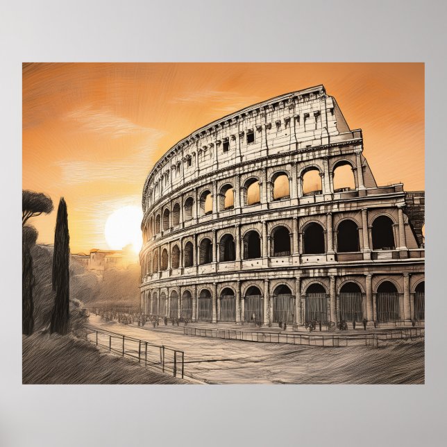Colosseum i Rom med varmt solljus Poster (Framsidan)
