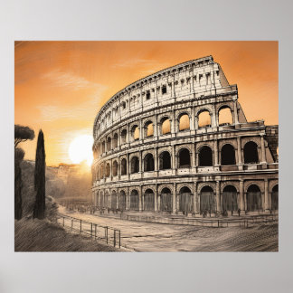 Colosseum in rome with warm sunset light poster