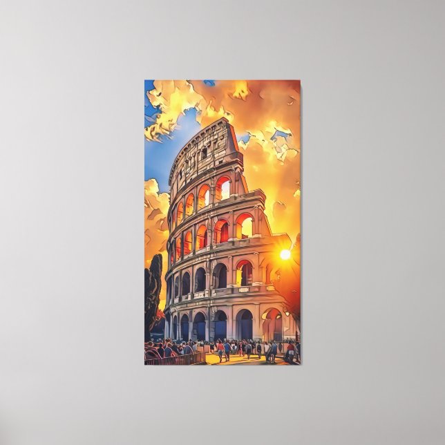 Colosseum-målning vid solnedgång Rom, Italien  Canvastryck (Framsida)