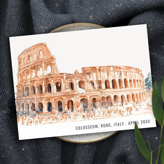 Colosseum Rom Italien Akvarell Italiensk Resa Vykort (Skapare uppladdad)
