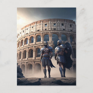 Colosseum Rom Italien med Gladiatorer Vykort