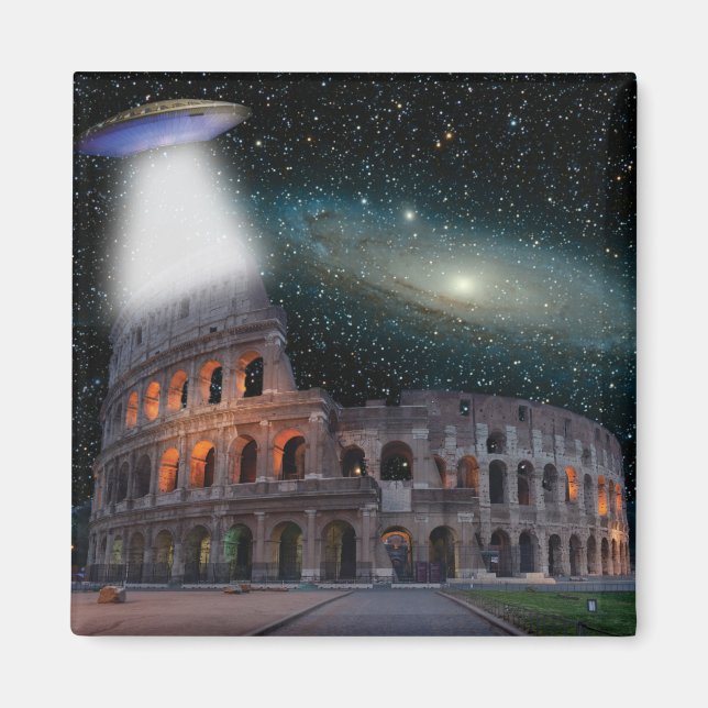 Colosseum Rom Italien Meda Space och UFO Magnet (Framsidan)