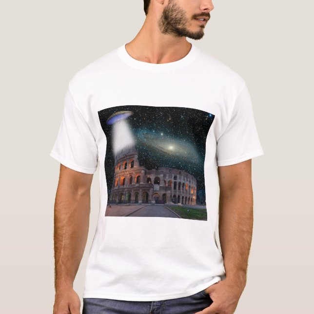 Colosseum Rom Italien Meda Space och UFO T Shirt (Framsida)
