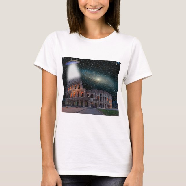 Colosseum Rom Italien Meda Space och UFO T Shirt (Framsida)